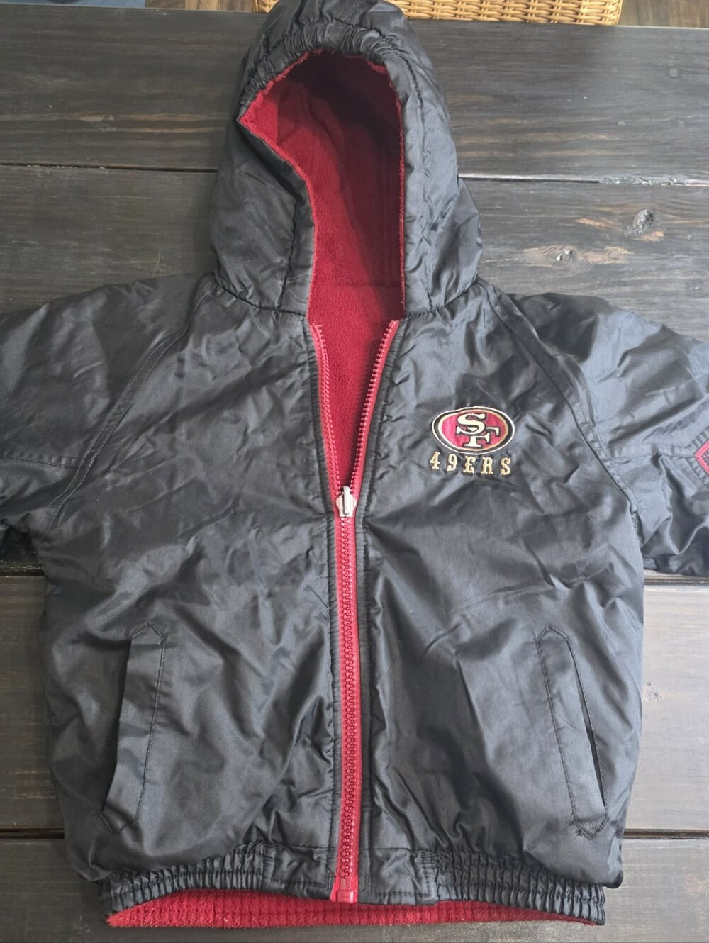 Vintage 90s Pro Player San Francisco 49ers Reversible Jacket Black Red Youth 7